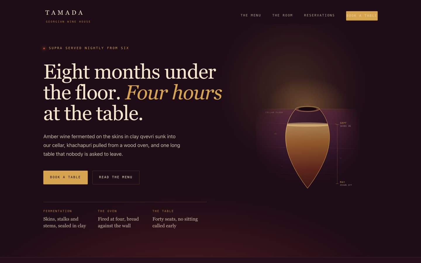 Restaurant website with a printed-style menu, shown on desktop and phone