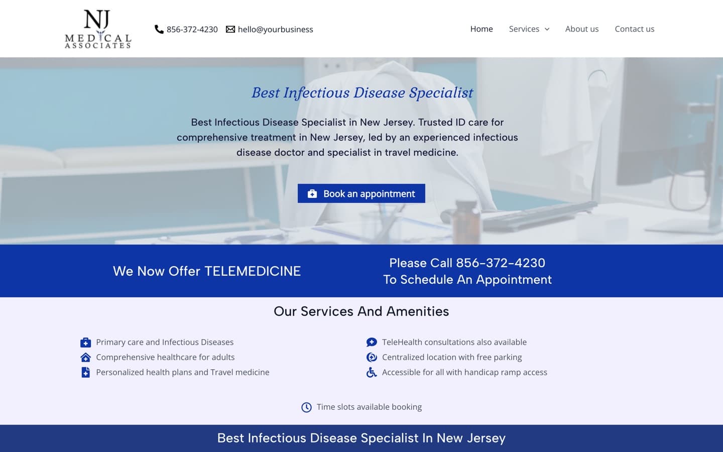 Homepage of a medical practice, shown on desktop and phone